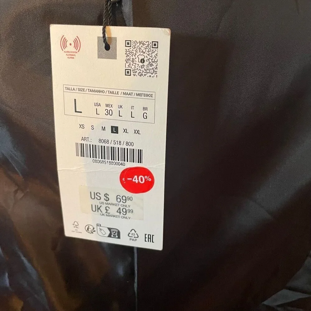 ZARA | black open front ruched sleeve blazer L NWT $70 - Picture 10 of 10